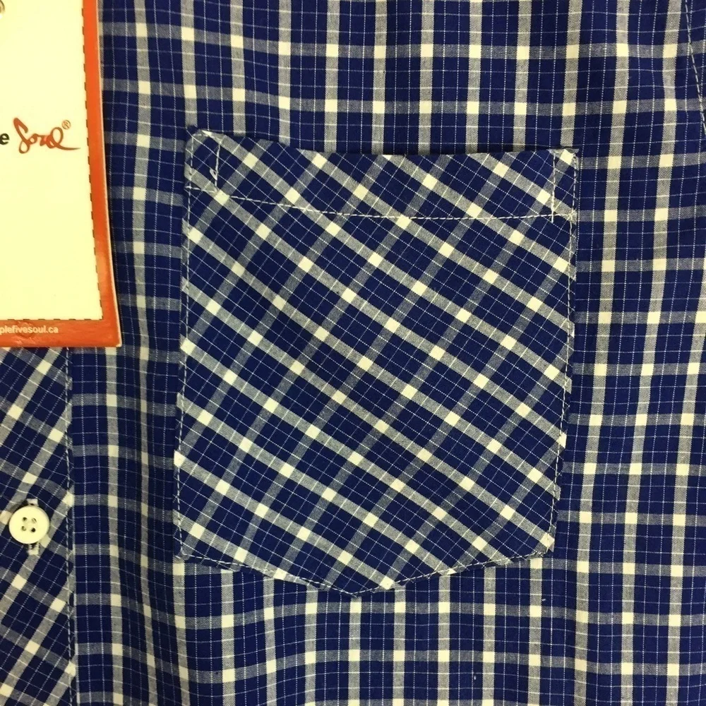 NEW Triple Five Soul Shirt Mens Large Short Sleeve Blue Checker 100% Cotton NWT - Picture 3 of 10